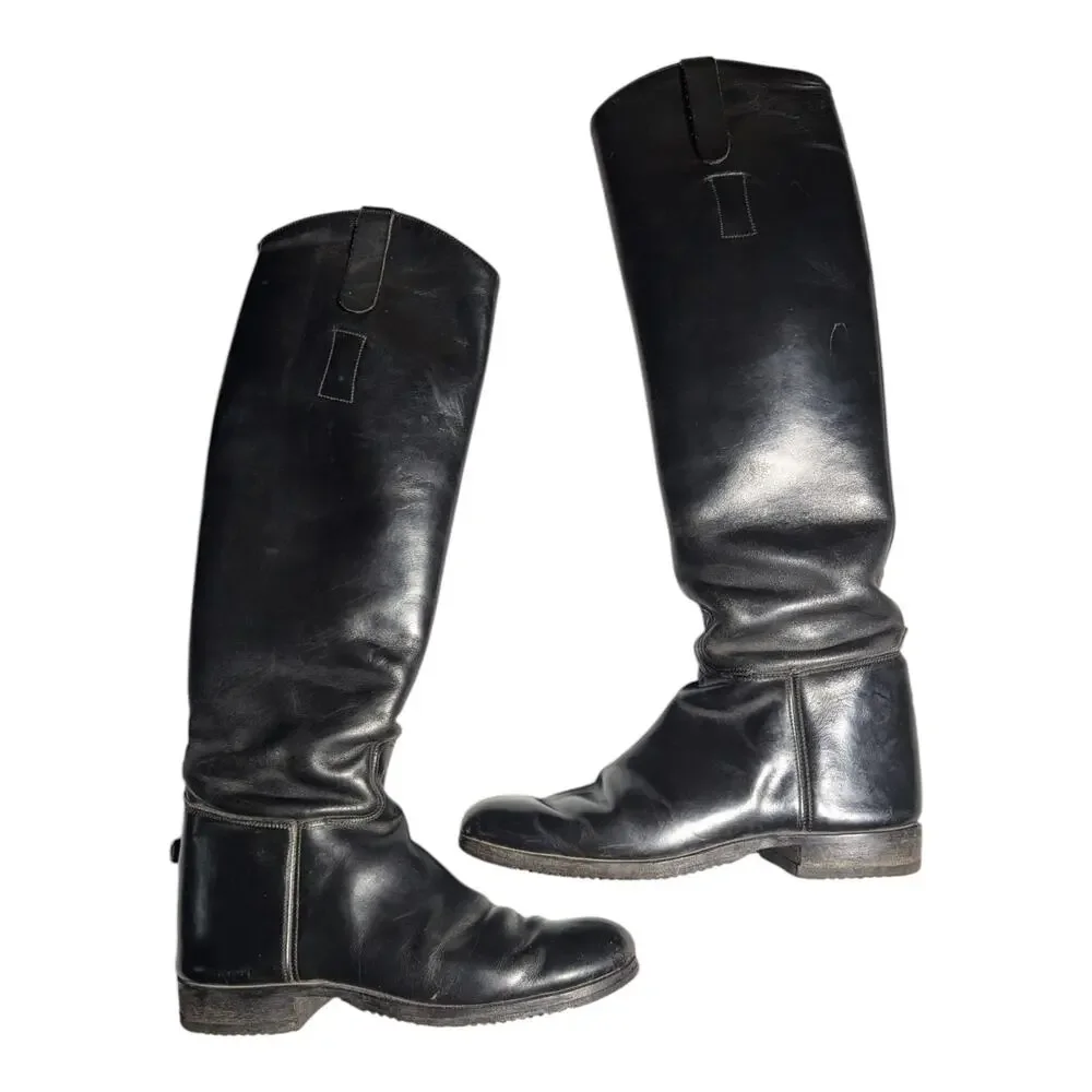 Grand Prix Black Leather Knee High Pull On Show Equestrian Riding Boots Sz 6